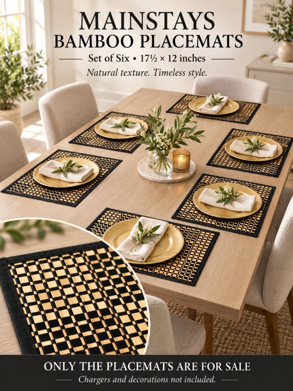 Mainstays Bamboo Checkered Placemats — Set of Six